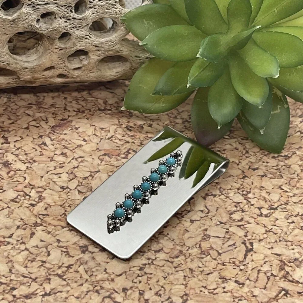 Dad Son Gift Native American Money Clip Stainless Steel Arrow Quality  Turquoise